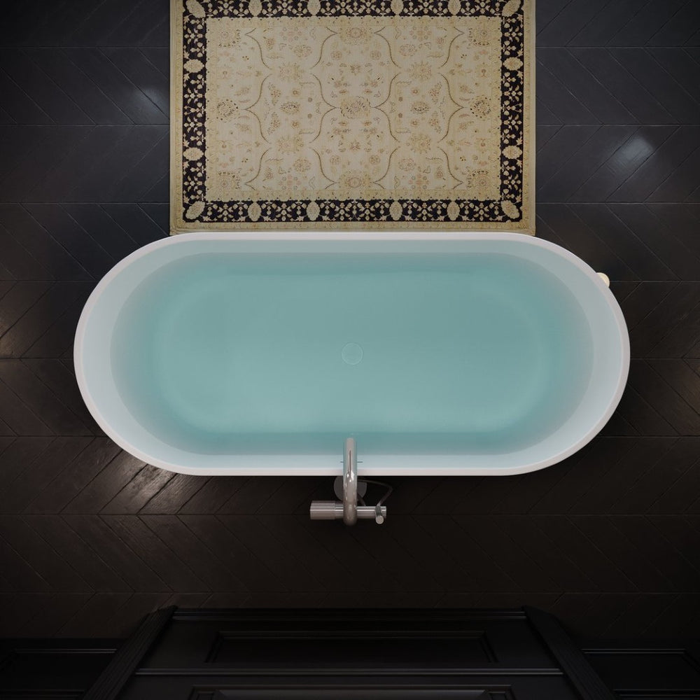 English Elm 60'' Oval Acrylic Soaking Tub Glossy White Freestanding Spa Bath with Chrome Drain W1920P351689