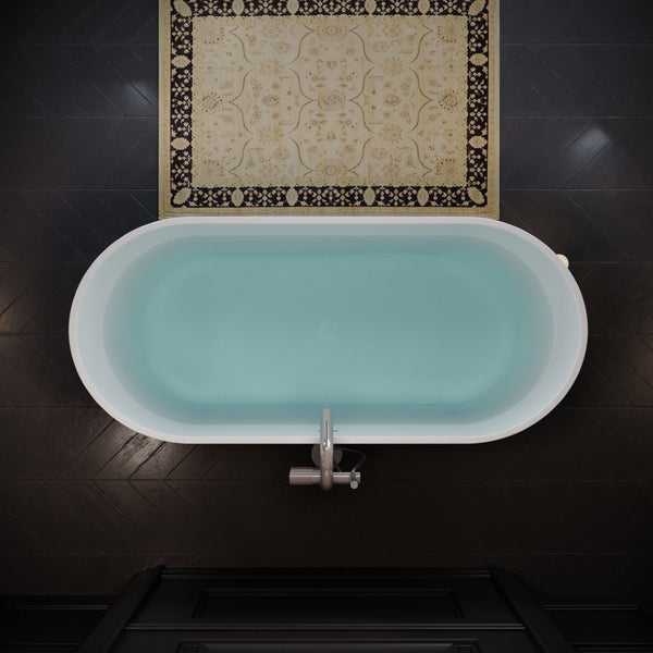 English Elm 60'' Oval Acrylic Soaking Tub Glossy White Freestanding Spa Bath with Chrome Drain W1920P351689