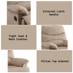 English Elm Arcadia Plush Microfiber Motion Recliner with Pillow-Top Arms, Smooth Latch Mechanism for Relaxation Beige 33 L x 31 W x 28 H B2726P256701