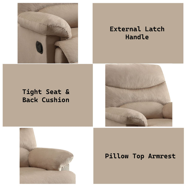 English Elm Arcadia Plush Microfiber Motion Recliner with Pillow-Top Arms, Smooth Latch Mechanism for Relaxation Beige 33 L x 31 W x 28 H B2726P256701