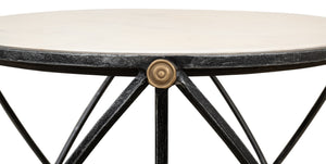 Sarreid Drum Lamp Table With Aged White Marble Top, Antique Brass Accents & Old Iron Finish Design Grey  27885