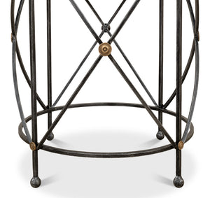 Sarreid Drum Lamp Table With Aged White Marble Top, Antique Brass Accents & Old Iron Finish Design Grey  27885