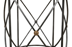 Sarreid Drum Lamp Table With Aged White Marble Top, Antique Brass Accents & Old Iron Finish Design Grey  27885