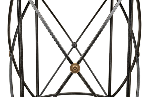 Sarreid Drum Lamp Table With Aged White Marble Top, Antique Brass Accents & Old Iron Finish Design Grey  27885