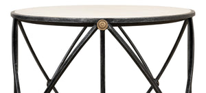 Sarreid Drum Lamp Table With Aged White Marble Top, Antique Brass Accents & Old Iron Finish Design Grey  27885