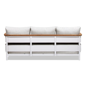 English Elm Jennifer Taylor Home - Rhodes 2pc Teak & Aluminum Outdoor Sofa Set with Coffee Table, Gray Chenille Cushions, Weather-Resistant Elegance B2719P321038