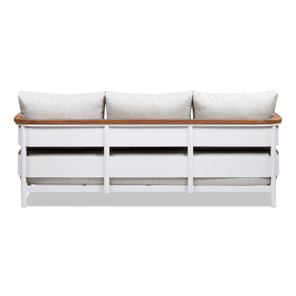 English Elm Jennifer Taylor Home - Rhodes 2pc Teak & Aluminum Outdoor Sofa Set with Coffee Table, Gray Chenille Cushions, Weather-Resistant Elegance B2719P321038