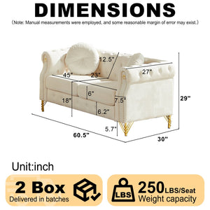 English Elm 60.5-inch Crushed Velvet Chesterfield Sofa Tufted Button Design with Copper Stud Trim Beige W834S00620