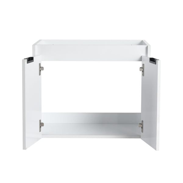 English Elm 24" Wall-Mounted Bathroom Vanity with Resin Sink, 2 Soft-Close Doors, Glossy White, Space-Saving Design W999P312081