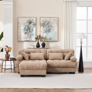 English Elm Modular Cloud Sectional with Ottoman Deep Seat Flannelette Sofa for Living Room Light Brown W2120S00022