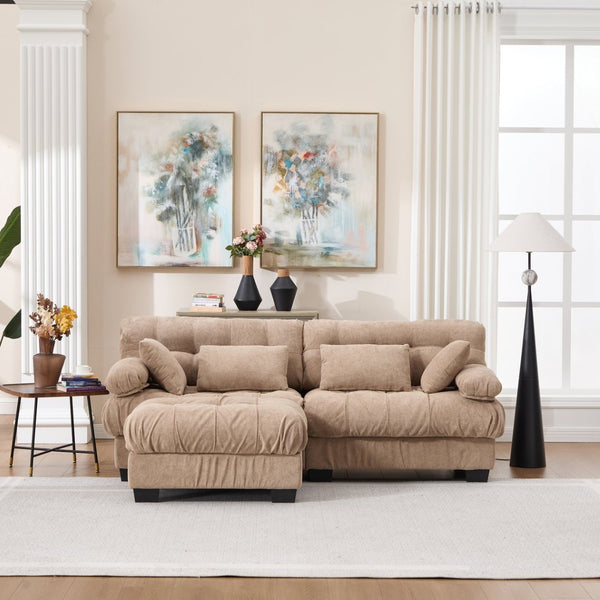 English Elm Modular Cloud Sectional with Ottoman Deep Seat Flannelette Sofa for Living Room Light Brown W2120S00022