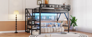 English Elm Queen Metal Loft Bed with Staircase Wardrobe Rgb Lighting Industrial Frame W2580S00067