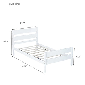 English Elm Twin Minimalist Rubberwood Bed with Headboard & Footboard, Space-Saving Underbed Storage, Durable Slatted Frame White W504P262990