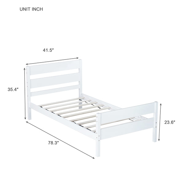 English Elm Twin Minimalist Rubberwood Bed with Headboard & Footboard, Space-Saving Underbed Storage, Durable Slatted Frame White W504P262990