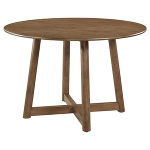 English Elm Guinea Round Walnut Dining Table with Intersecting Base, Convex Edge—Warm Solid Wood Charm B062P354063