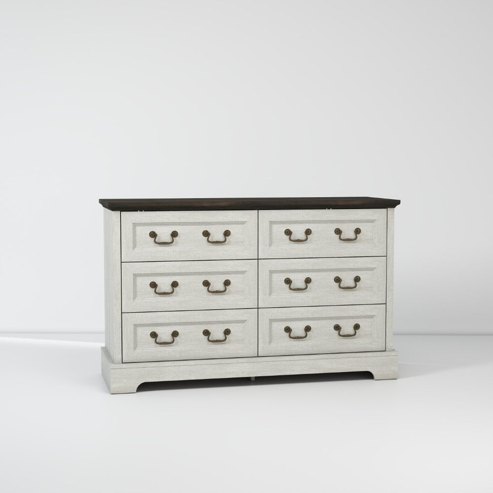 English Elm Farmhouse Six Drawer Dresser Rustic Grey Engineered Wood Chest for Bedroom or Living Room B2770P494657