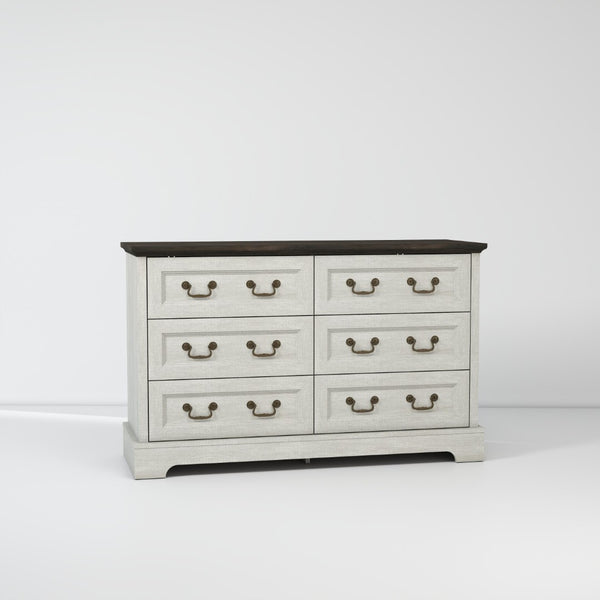 English Elm Farmhouse Six Drawer Dresser Rustic Grey Engineered Wood Chest for Bedroom or Living Room B2770P494657