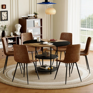 English Elm Table and Chair Set 47 Inch Round Geometric Two-tone Dining with Storage Base W1151S03340