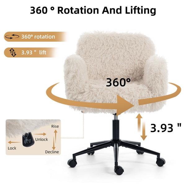 English Elm Criss Cross Swivel Chair Fluffy Lamb Wool Fleece Ergonomic Seat for Home Office W3248P424651