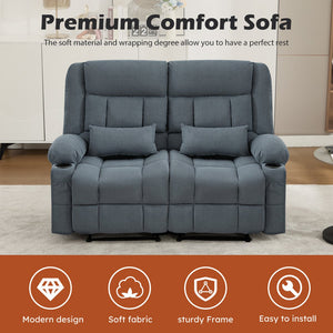 English Elm Recliner Oversized Manual Loveseat with Cup Holders and Side Pocket, Ergonomic 150° Recline, 600lb Capacity Blue W1521S00075