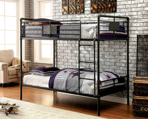 English Elm Industrial Bunk Bed Twin Over Twin Metal Pipe Frame with Built-In Ladder, Guard Rails, Rustic Accent Antique Black 73 L x 43 W x 7 H B2741P352530