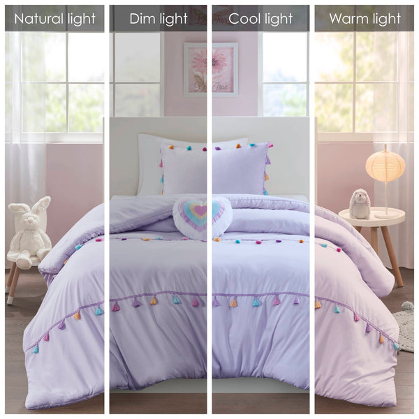 English Elm Tassel Full/Queen Comforter Set with Heart Accent Pillow, Soft Brushed Polyester, Multi-Color Tassels B035P294223