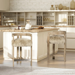 English Elm Jennifer Taylor Home - Millwick Rustic 26.5" Low Back Counter Stool with Genuine New Zealand Sheepskin Fur, Blonde Finish B2719P281851