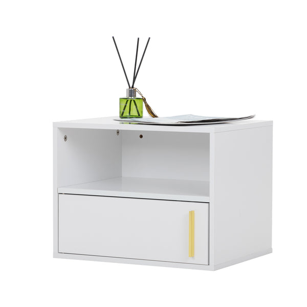 English Elm Set of 2 Nightstands with Built-In USB & Outlet Charging Station, Fabric Drawers, Open Shelves for Bedroom White W2181P190821