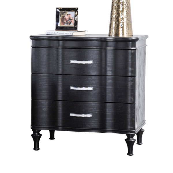 English Elm 1pc Nightstand Scalloped Serpentine Front Bedside Table with Chrome Pulls Elegant Art Deco Flair Black 31 L x 20 W x 28 H B011P326224
