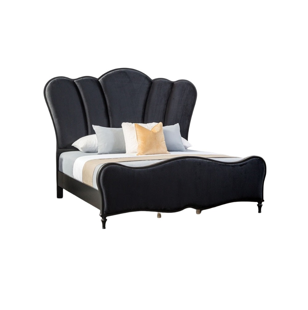 English Elm Lovely Art Deco 3pc Queen Bedroom Set with Light Gray Padded Channel Headboard and Oak Veneer Accents Black 80 L x 53 W x 6 H B2741S00201
