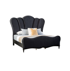 English Elm Lovely Art Deco 3pc Queen Bedroom Set with Light Gray Padded Channel Headboard and Oak Veneer Accents Black 80 L x 53 W x 6 H B2741S00201