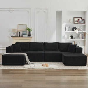 English Elm 106" Cloud Sectional Couch - Modern Double Chaise Sofa In Black Plush Corduroy, No Assembly Needed! W1143S00030