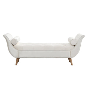 English Elm Upholstered Velvet Tufted Bench with Bolster Pillows Solid Oak Legs Bedroom Entryway N761P304407W