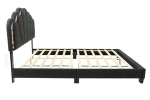 English Elm Queen Corduroy Platform Bed with Plush Headboard, High Footboard, Under-Bed Drawer Storage, Modern Design Charcoal 7 L x 28 W x 64 H B089P238570