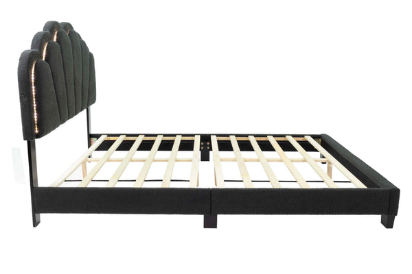 English Elm Queen Corduroy Platform Bed with Plush Headboard, High Footboard, Under-Bed Drawer Storage, Modern Design Charcoal 7 L x 28 W x 64 H B089P238570