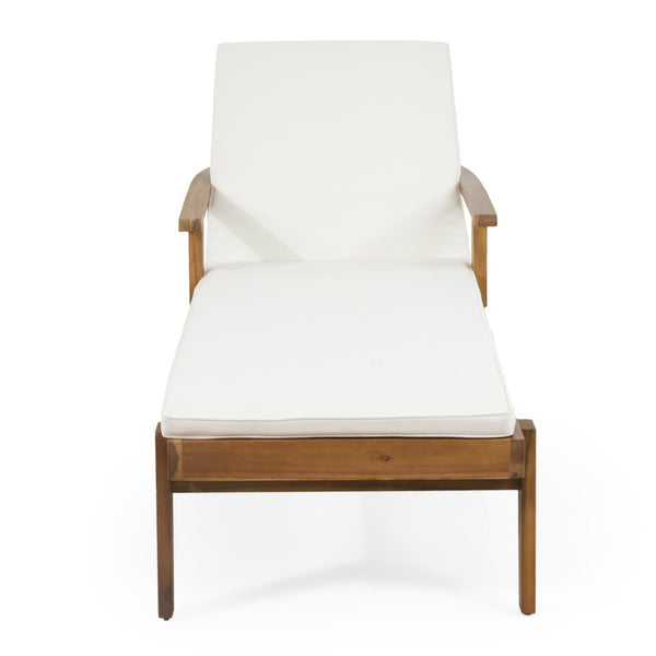 English Elm Jason Outdoor Acacia Wood Chaise Lounge with Adjustable Recline and Slat Design Teak+ Beige N769P363844N