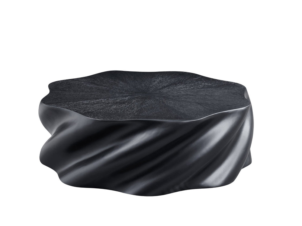 English Elm 35" Sculptural Petal Coffee Table Matte Black Fiberglass Fluted Base Living Room W2664P462014