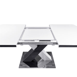 English Elm Modern Stretchable Rectangle Dining Table With Elegant White Top And Stylish X-Shape Black Legs W757P242760