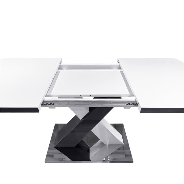 English Elm Modern Stretchable Rectangle Dining Table With Elegant White Top And Stylish X-Shape Black Legs W757P242760