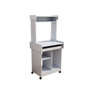 English Elm Microwave Mobile Cart with Hutch and Locking Castors — Versatile Coffee, Office & Appliance Station White B107P283309