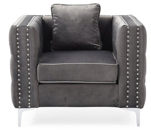 English Elm Paige Jeweled Tufted Gray Velvet Chair - KD Design, Chrome Legs, Durable Hardwood Frame, Easy Assemble B078108449