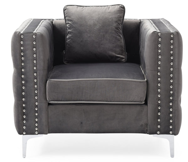 English Elm Paige Jeweled Tufted Gray Velvet Chair - KD Design, Chrome Legs, Durable Hardwood Frame, Easy Assemble B078108449