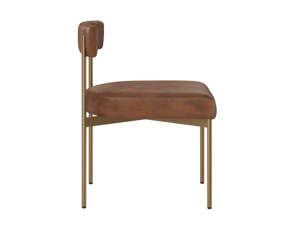 Sunpan SENECA Dining Chair - Chic Bravo Cognac Faux Leather with Antique Brass Frame for Modern Spaces 112566