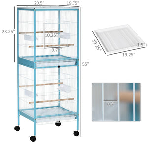English Elm Large Rolling Aviary Cage for Small Birds with Four Doors and Slide Out Cleaning Trays T3971P423683