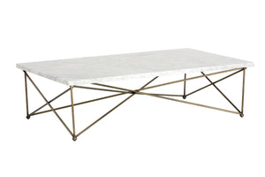 Sunpan SKYY Marble Coffee Table - Elegant Rectangular Design with Antique Brass Base for Modern Spaces 102387