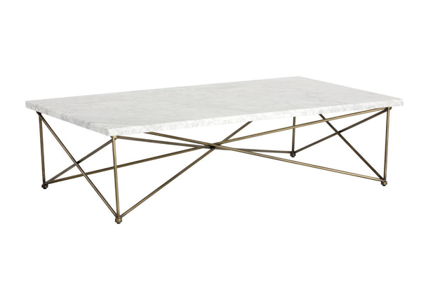 Sunpan SKYY Marble Coffee Table - Elegant Rectangular Design with Antique Brass Base for Modern Spaces 102387