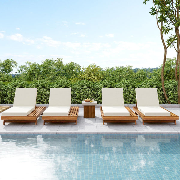 English Elm Christopher Knight Home® - Lounge Chaise Set - Durable Acacia Wood With Cream Water-Resistant Cushions & Adjustable Recline N770P253442T_65429.00CUSH