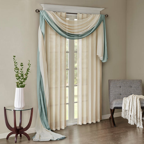 English Elm Solid Madison Park Harper Crushed Sheer Scarf 42x216" Cream Textured Lightweight Draping Elegance B03598170