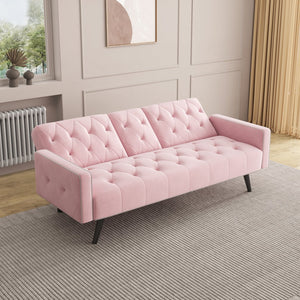 English Elm 1730 Pink Velvet Sofa Bed with Nailhead Trim, 72" Convertible Sleeper for Small Spaces, 2-Seater W3371P302290