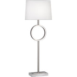 Robert Abbey Logan Table Lamp Polished Nickel Finish Oval Ascot White Fabric Shade